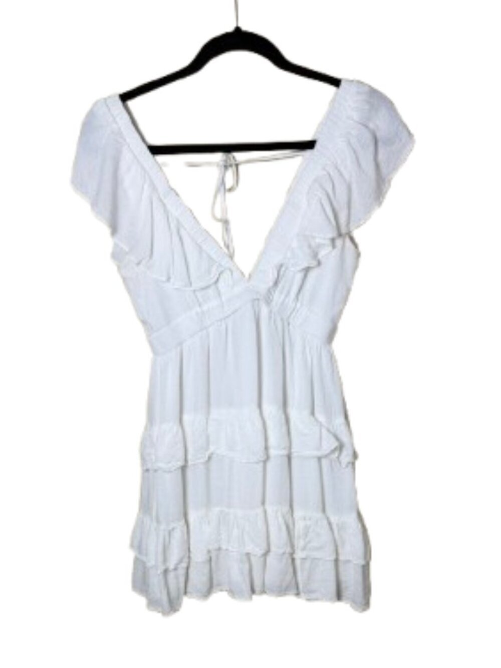 Nordstrom BP White Ruffle Tiered Deep V Neck Mini Dress Size XS